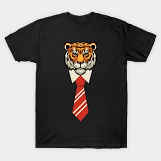 Orange Red Beige Colorful Tiger With Tie Illustration T-Shirt